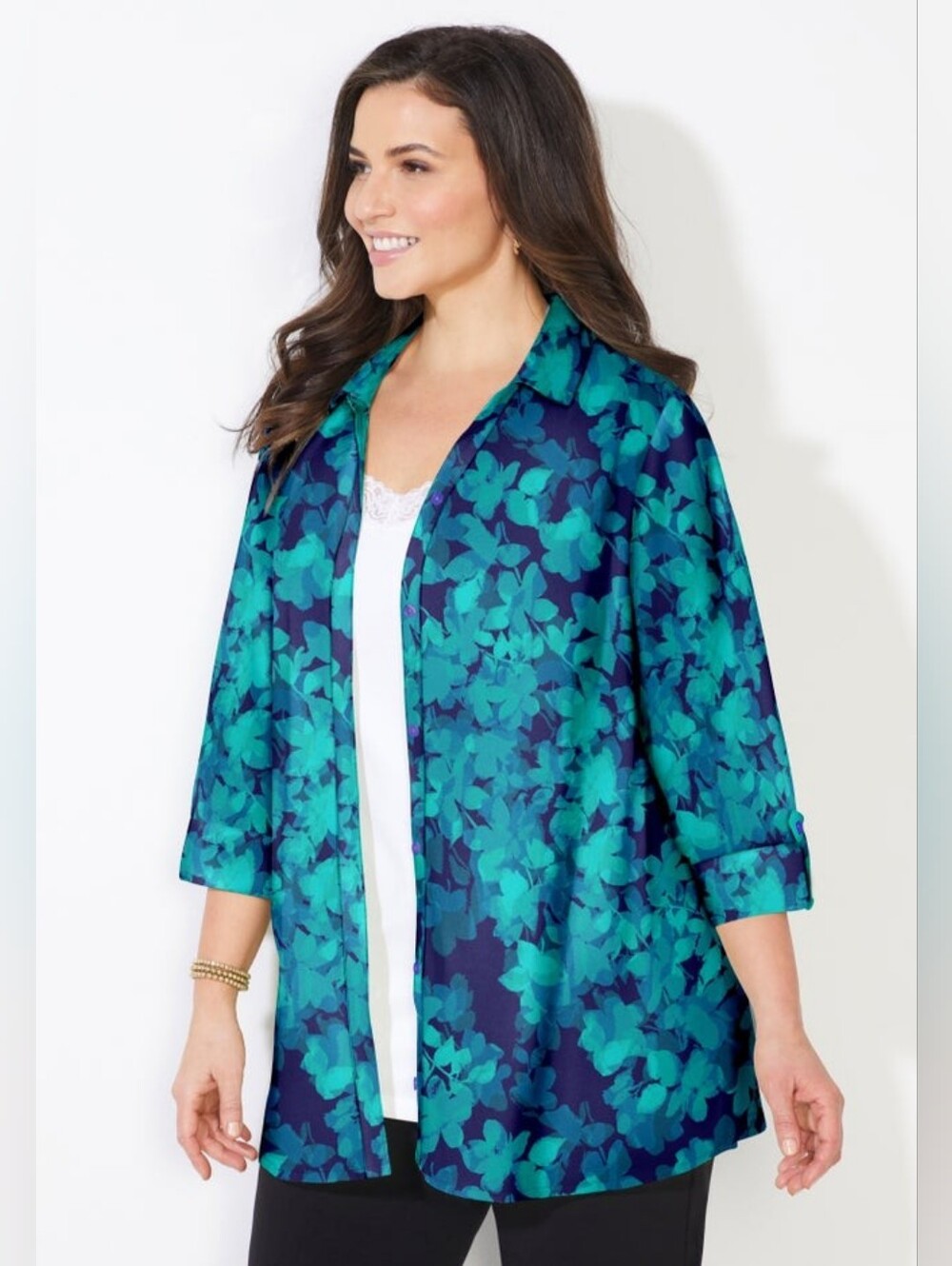 Catherine's Timeless Blouse 4x Teal  Blouse Botanical Abstract Lightweight